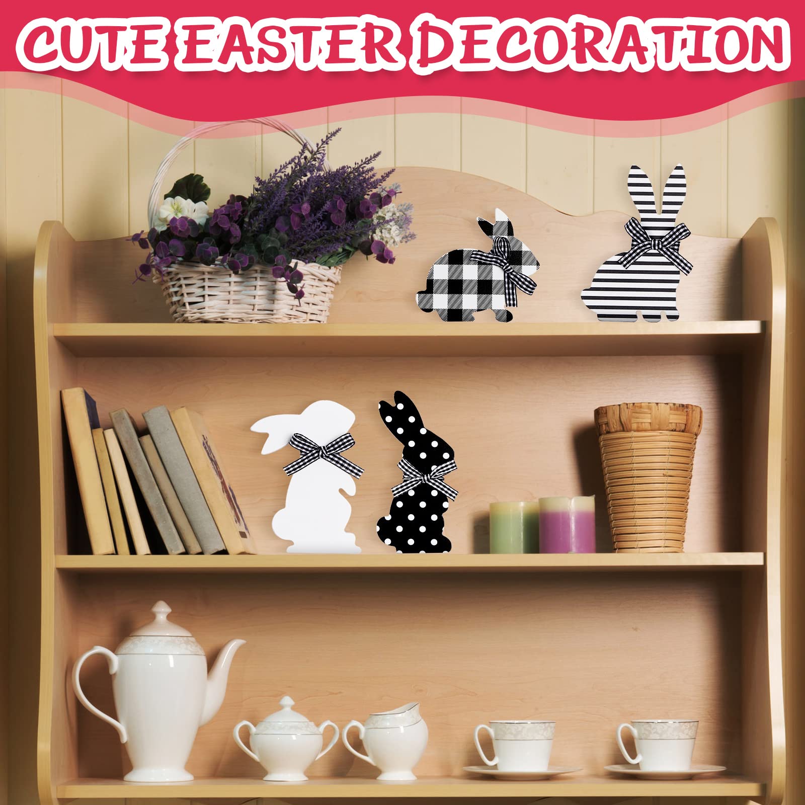 4 Pcs Easter Bunny Table Wooden Signs Bunny Shaped Farmhouse Decor Spring Bunny Wood Tabletop Easter Decorations Easter Bunny Di